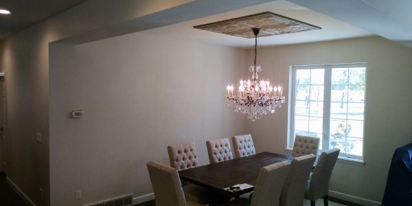 Dining room with table and chandelier