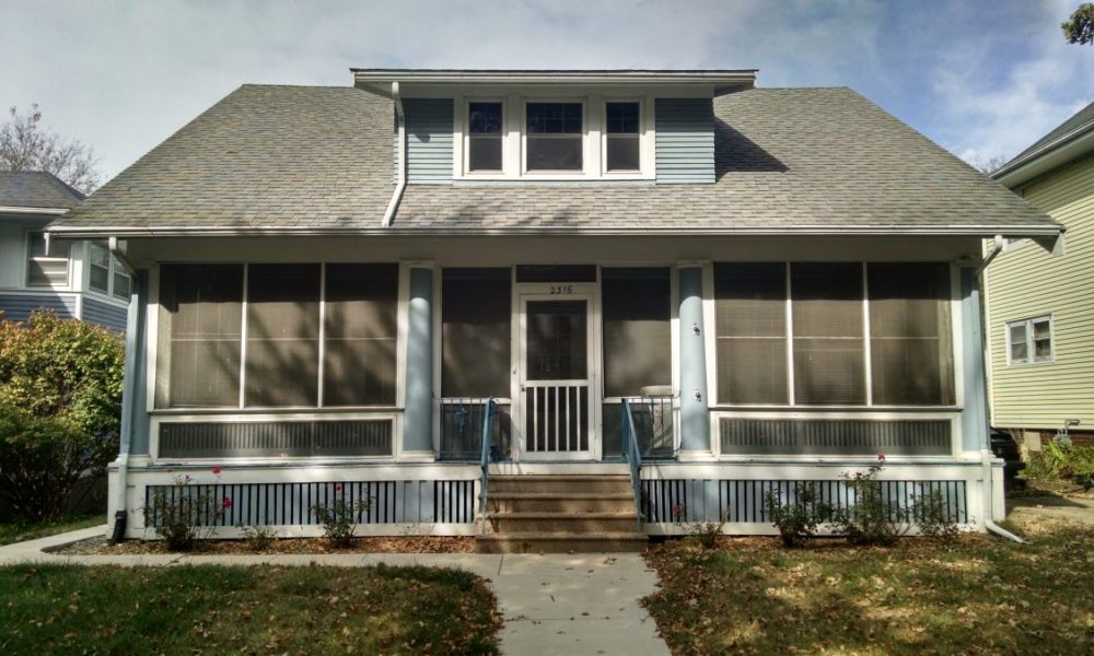 front of two tone two story exterior blue with white trim